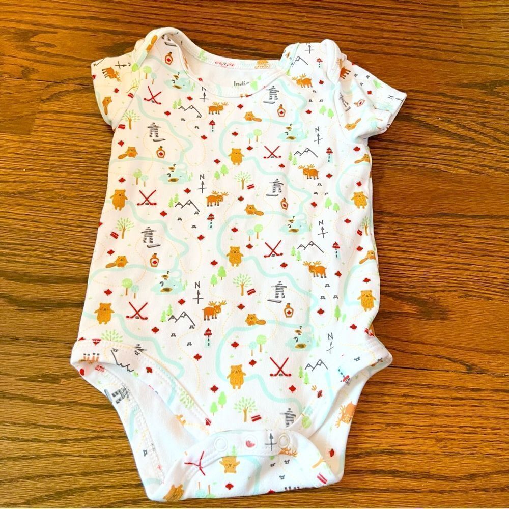 🍭6/$30 Indigo Baby Canada Winter Forest Scene Unisex Short Sleeve Onesie 6-12 m